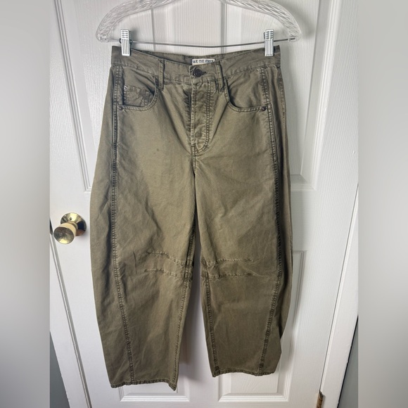 Free People Good Luck Barrel Leg Pants in Olive Green 24 - Picture 2 of 9